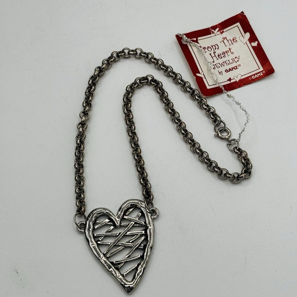 Ganz From the Heart Pendant Necklace Silver Tone Heart Open Work 16" NEW